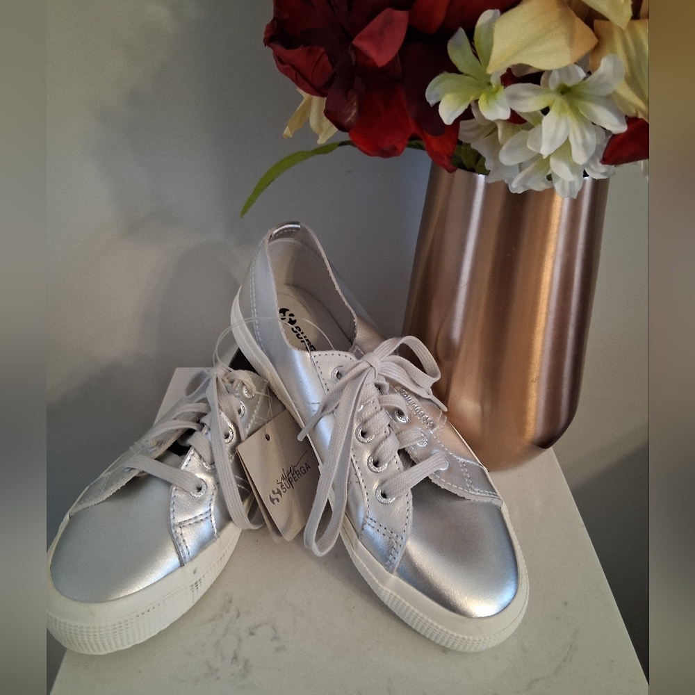 Superga Silver Sneakers, Size 7, NEW